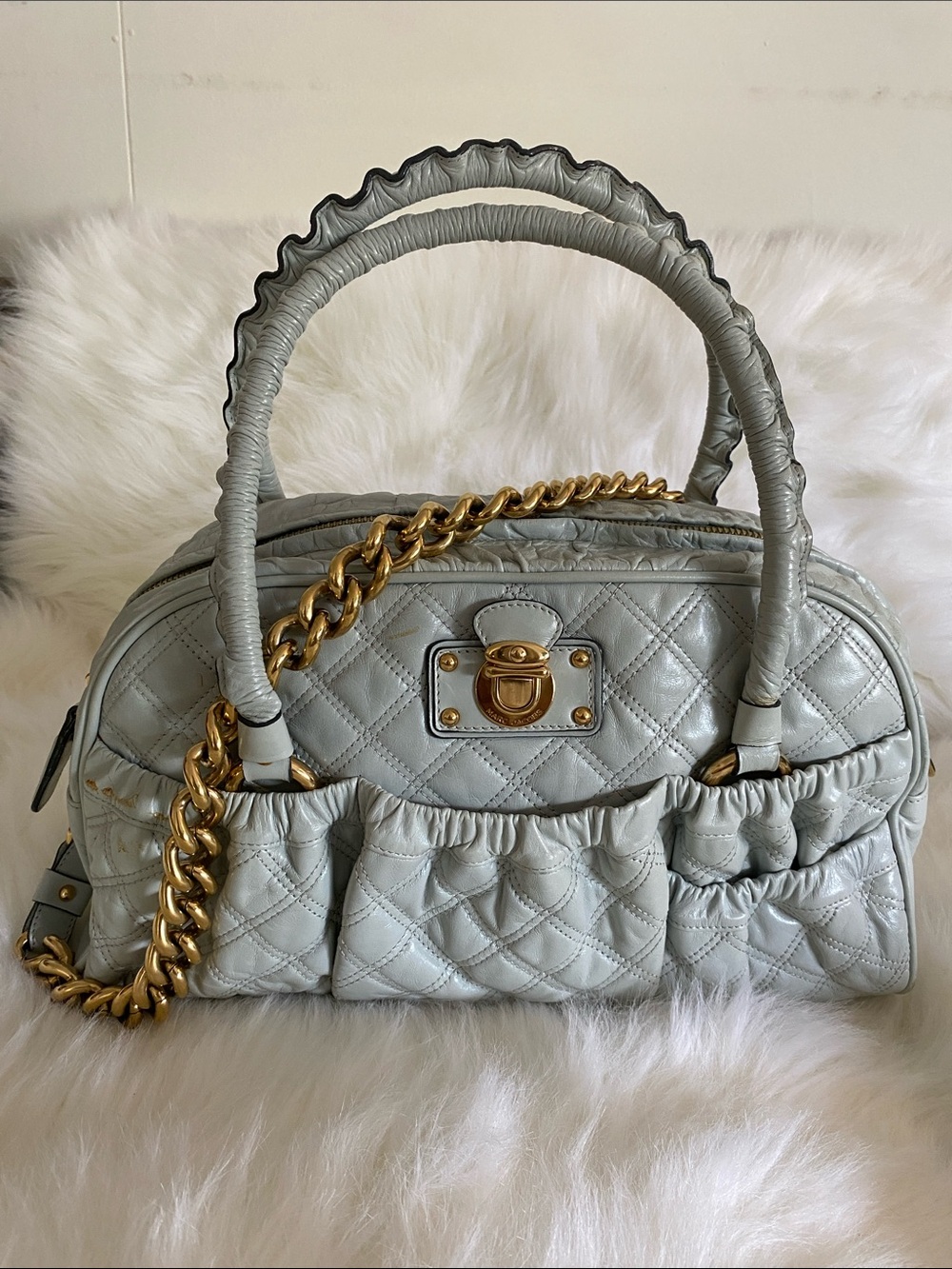 Marc Jacobs Grey Quilted Calfskin Leather Julianne Stam Bag